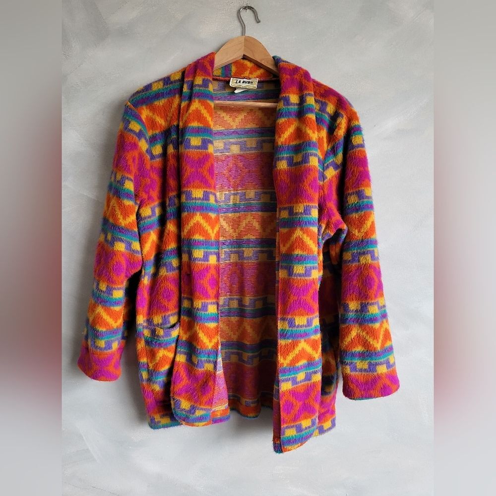 Vintage fuzzy colorful Aztec Western Lightweight Jacket Cardigan Open Front Funk